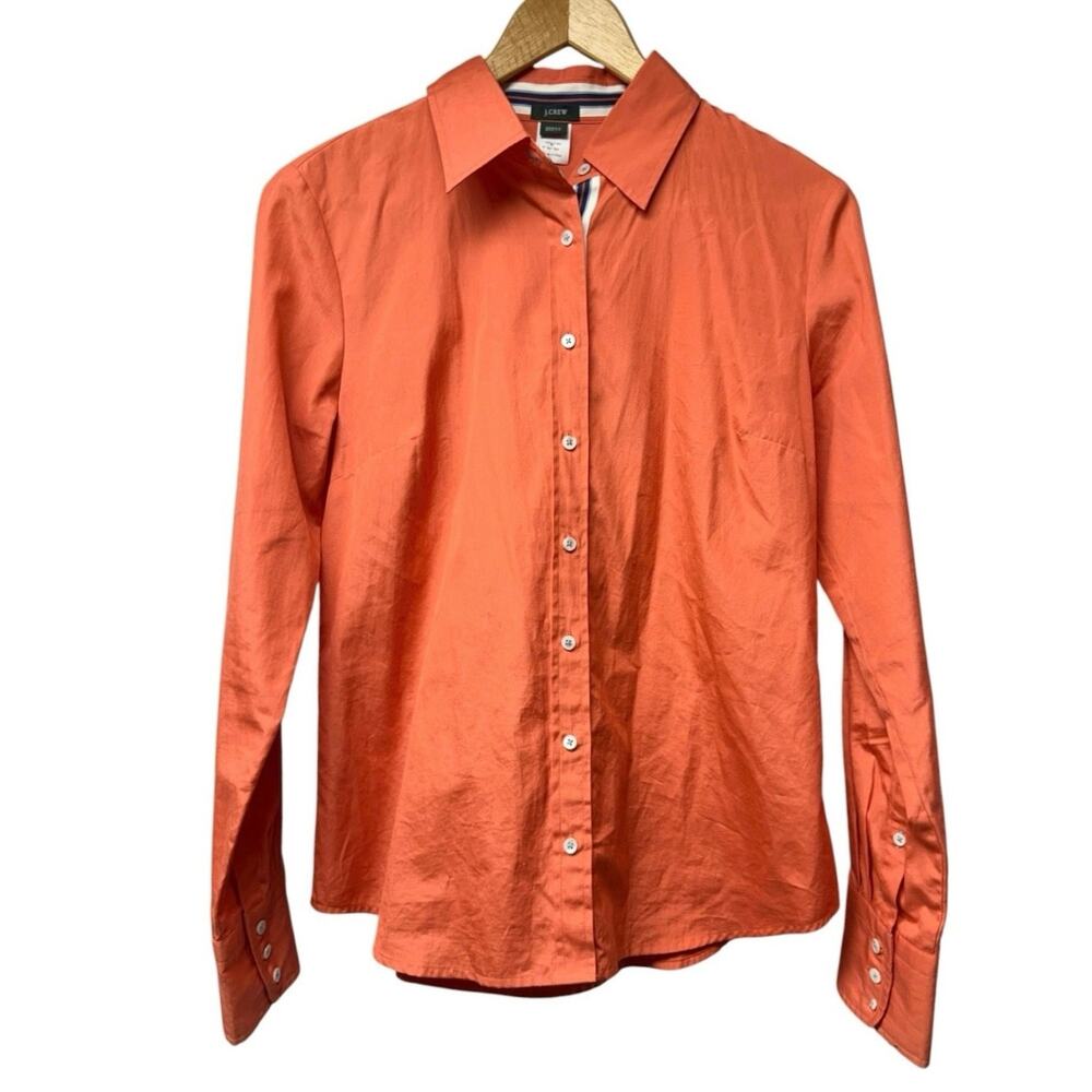 Vintage Y2K J.Crew Womens Coral Long Sleeve Shirt Button Up Collared Preppy Fall